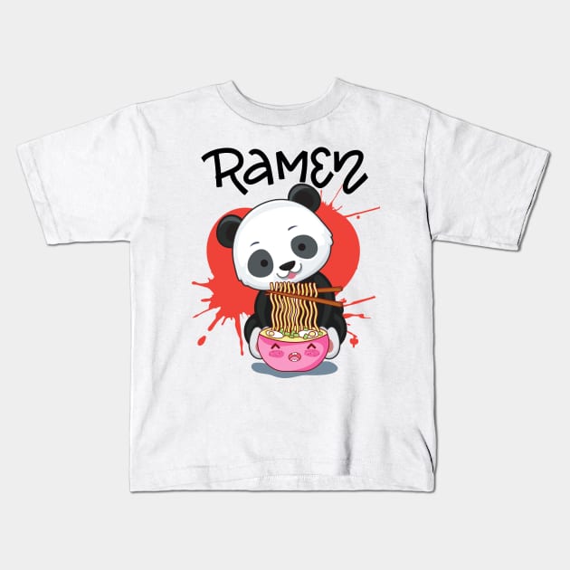 Panda Eat Ramen - Cute Animal Friendly Panda Kids T-Shirt by Prossori